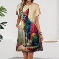 thumbnail image 2 of Fantasy Harlequin Cats Flower Sundress Short Sleeve Dress Summer Women Clothes Dress for Women Dresses, 2 of 7