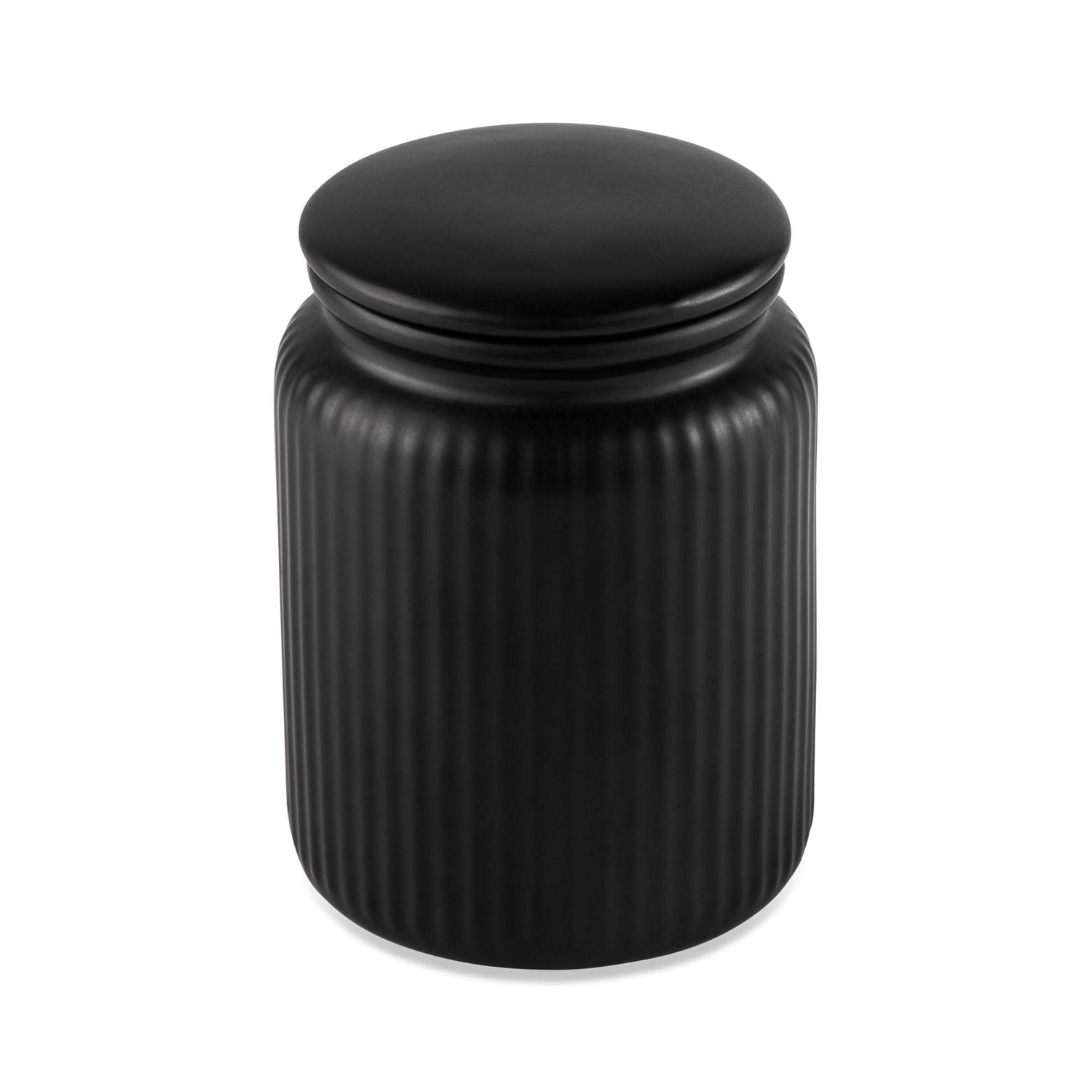 Thyme & Table, Small Ceramic Ribbed Kitchen Organization Jar, Black, Canister