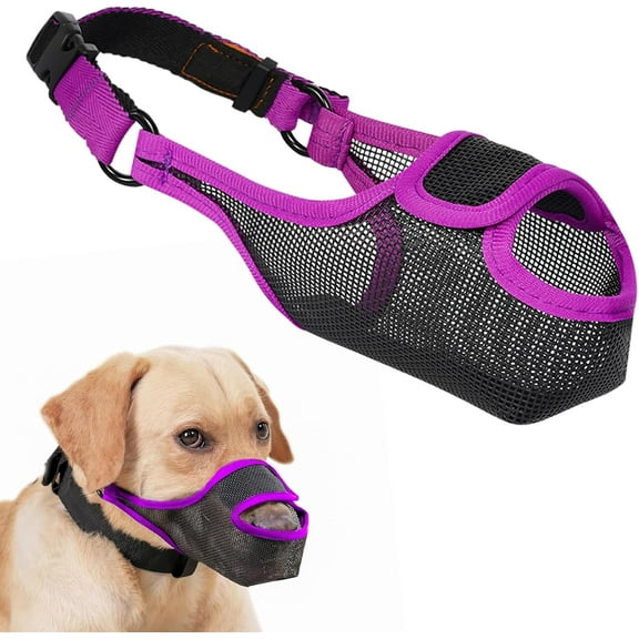 Dog Muzzle, Mesh Muzzle for Large Medium Small Dogs Allows Full Pant Drinking Mouth Cover to Prevent Biting Chewing Scavenging Adjustable Breathable