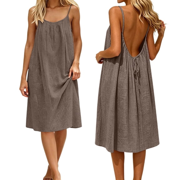 Backless Cami Dress for Women Flowy Open Cami Lounge Sleeveless House Dresses 2026 Beach Mini Midi Sundress Swimsuit Coverup