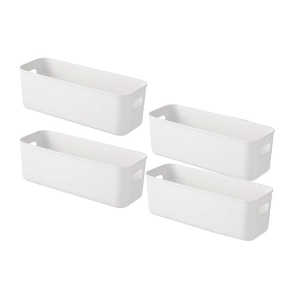 4Pcs Plastic Storage Bins 11x3.9x3.7In White Organizers with Handles,Kitchen Cabinet Organizer,Storage Boxes for Home,Cupboard,Kitchen,Bathroom,Office