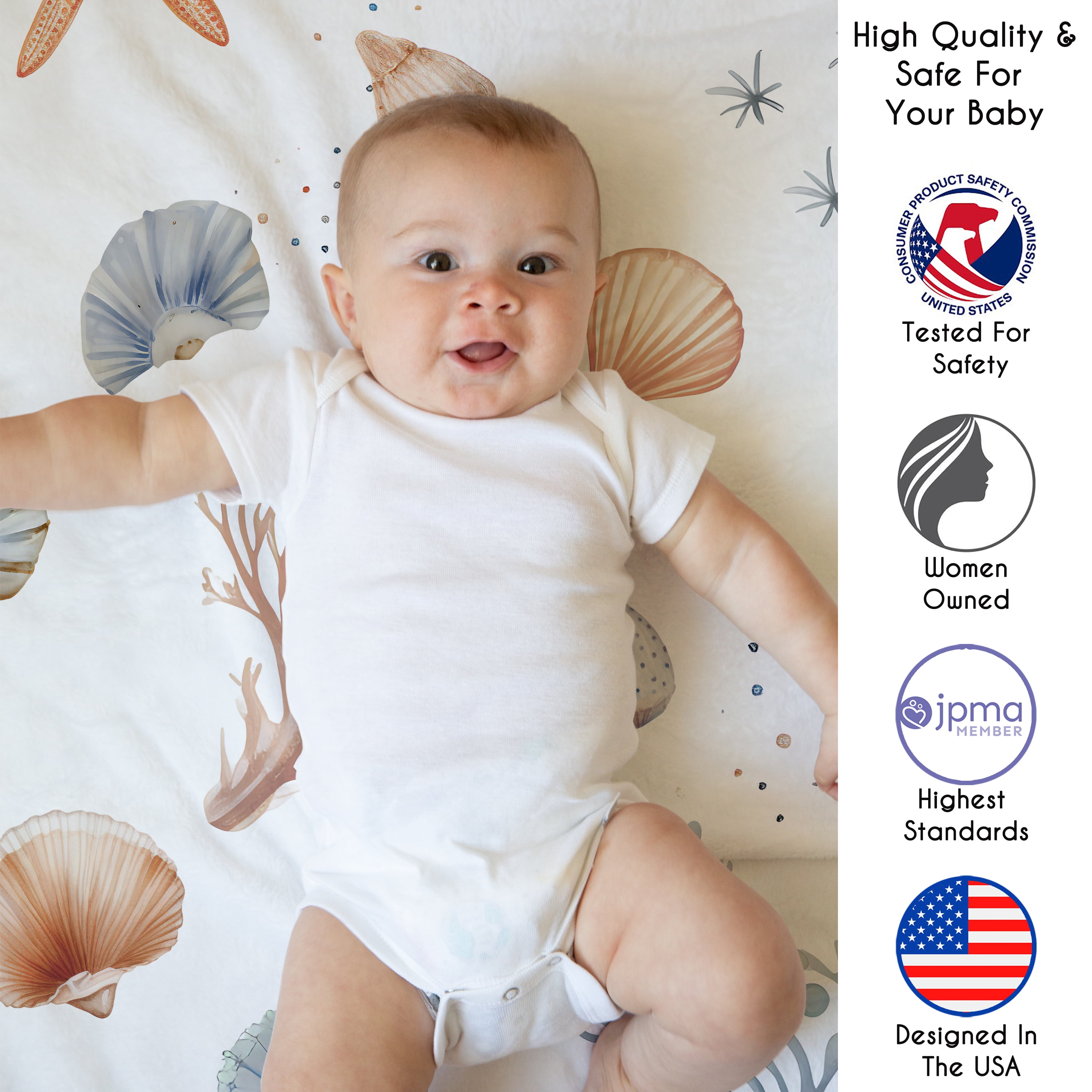 Sweet Jojo Designs Seashells Boy, Girl, Unisex/Gender Neutral Baby Tummy Time Play Mat