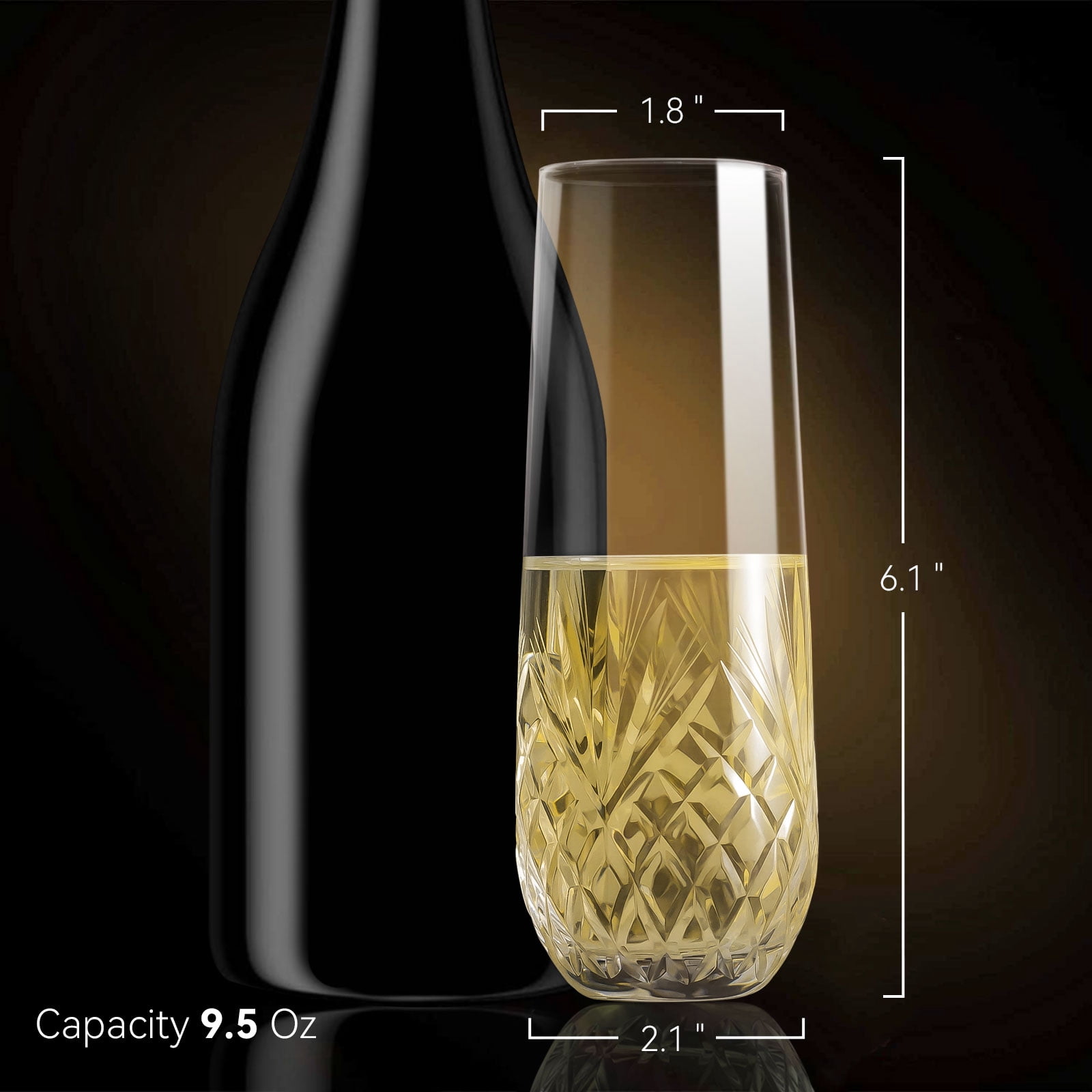 Stemless Champagne Flutes, Hand Made, Set of 4, Toasting champagne glasses, Wedding Party Cocktail Cups, Wine Flute, Mimosa Glasses Set, Water Glasses, Highball Glass, 9.5oz