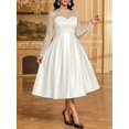 thumbnail image 6 of Women Elegant White Satin Midi Dress With Crystal Embellished Mesh Long, 6 of 9
