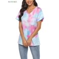 thumbnail image 6 of BadPiggies Womens Gradient Tie Dye Short Sleeve T-Shirt V Neck Summer Casual Loose Printed Tee Tops Tunic (XL, Purple), 6 of 10