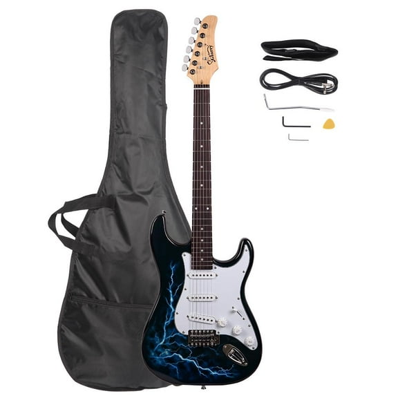 Glarry Full Size Rosewood Electric Guitar Set W/Bag,Shoulder Strap,Pick,Whammy Bar,Cord,Wrench Tool Black