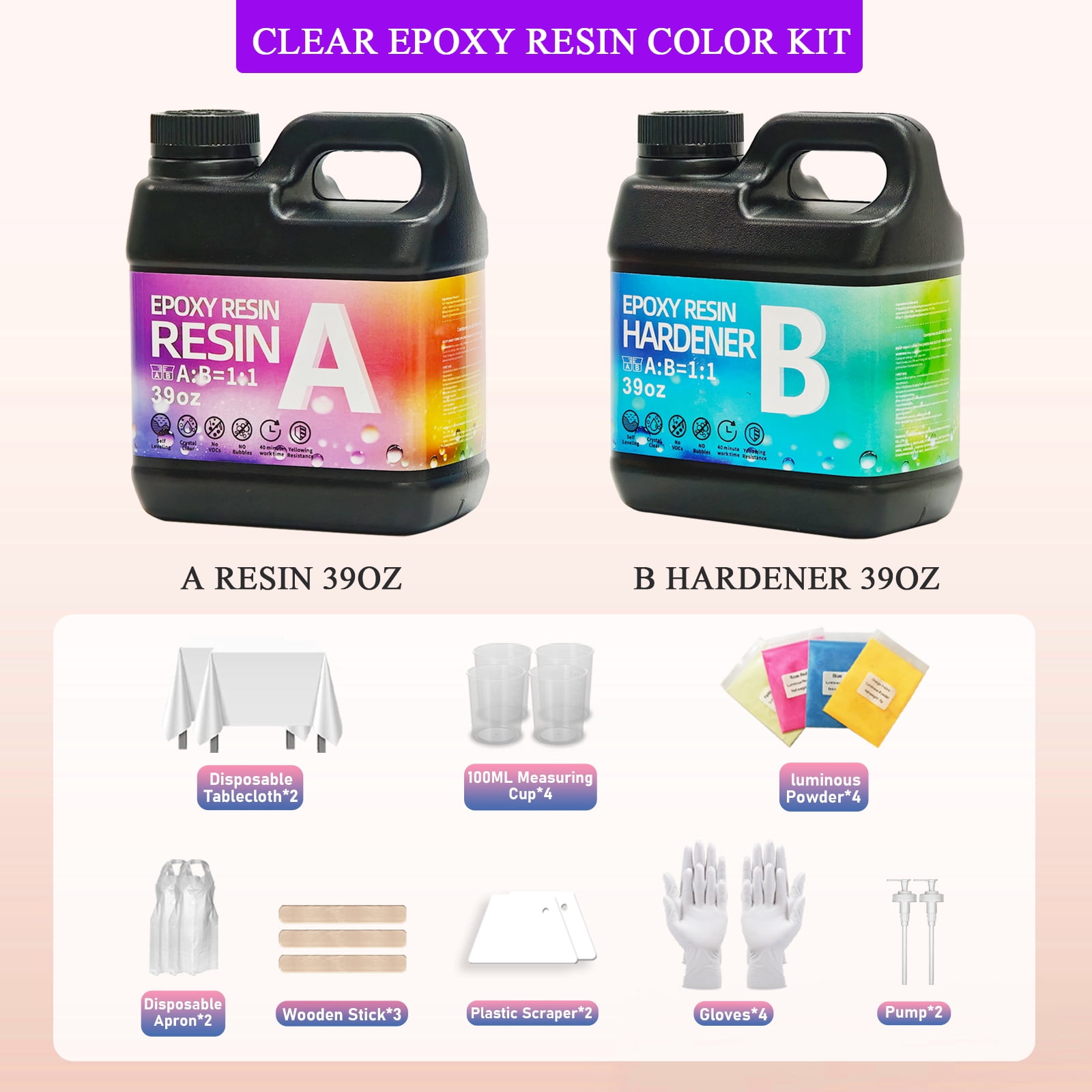 312OZ Epoxy Resin Kit，With 1 2luminous power Crystal Clear Epoxy Resin, Strong, Bubble-Free, Anti-Yellowing Art Resin That, Suitable for Casting, DIY, Molds, Jewelry, Easy to Mix 1:1 Ratio