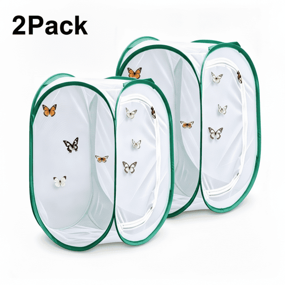 2 Pack Butterfly Habitat Cage, 23.6 Inch Tall Insect Terrarium Enclosure for Insect Observation and Rearing