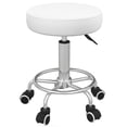 thumbnail image 1 of Tabouret de Salon Ajustable - Chaise Roulante en Cuir PU Blanc pour Beauté, Barbier, Massage et Tatouage - 16,5 Pouces x 16,5 Pouces - Pivotante et Roulettes, 1 of 7