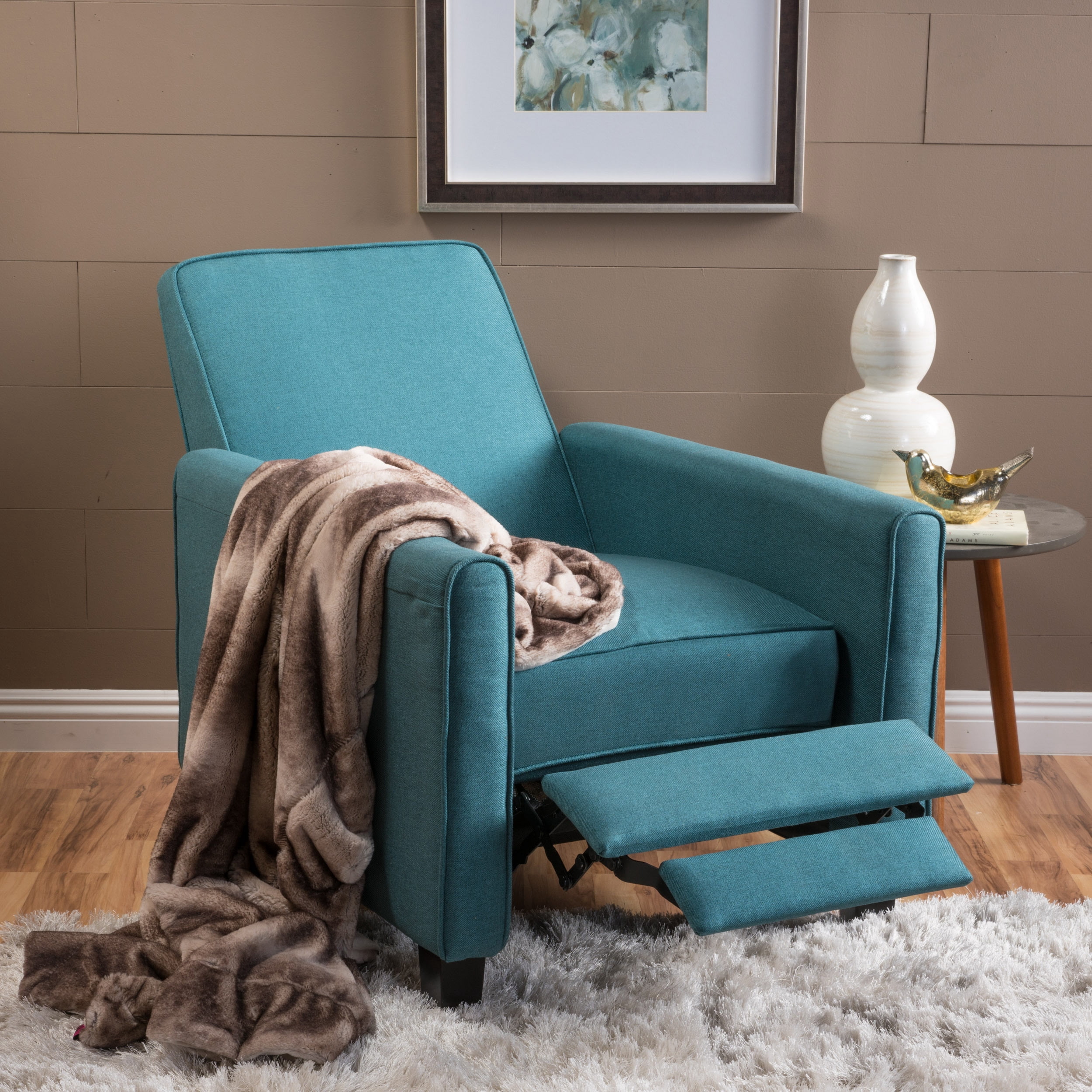 Euroco Push Back Recliner Chair in Linen Upholstery, Ergonomic Lounge Chair with Padded Seat and Backrest – Modern Accent Armchair
