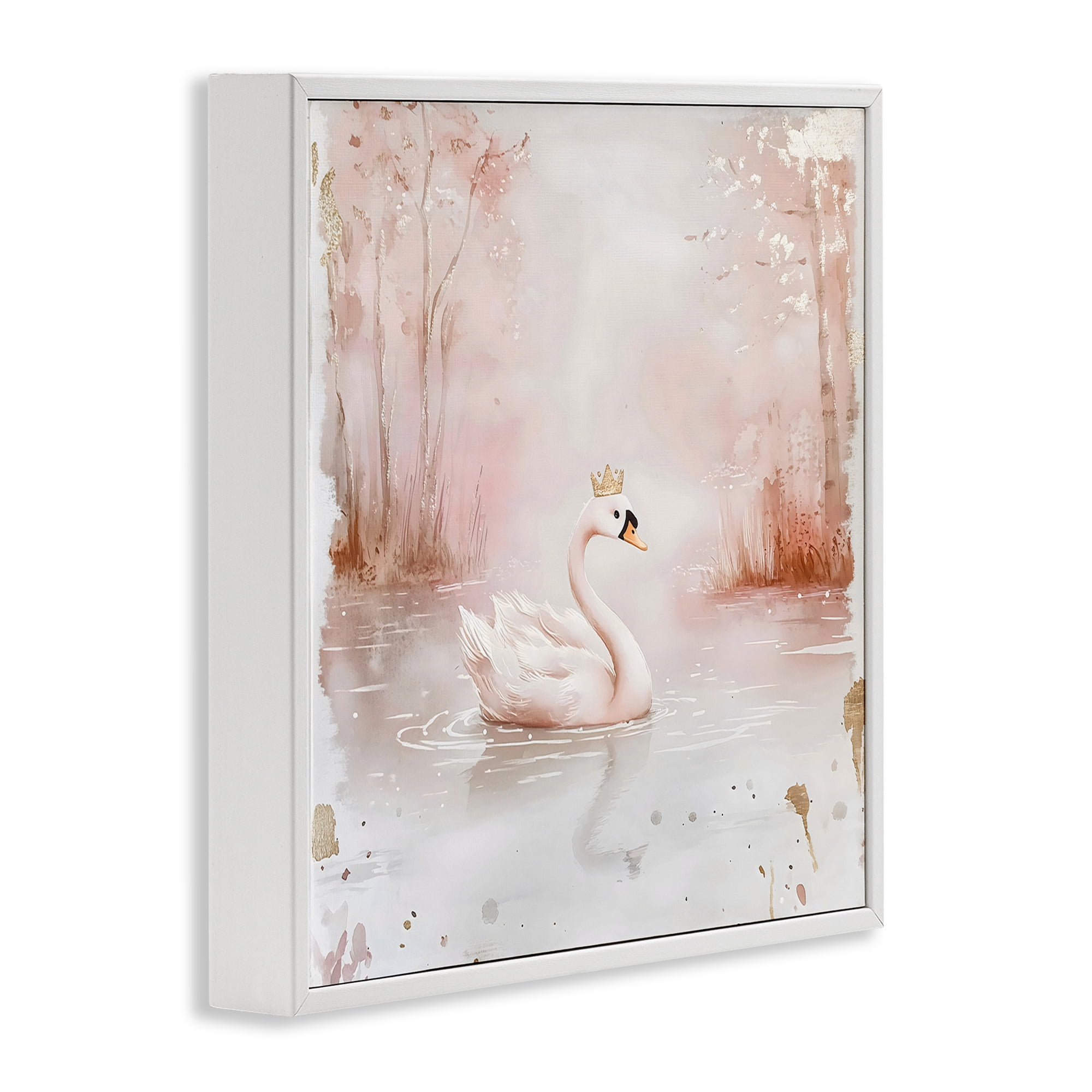 Stupell Industries Swan with Crown in Pastels White Framed Giclee Art, design by Creative Studio