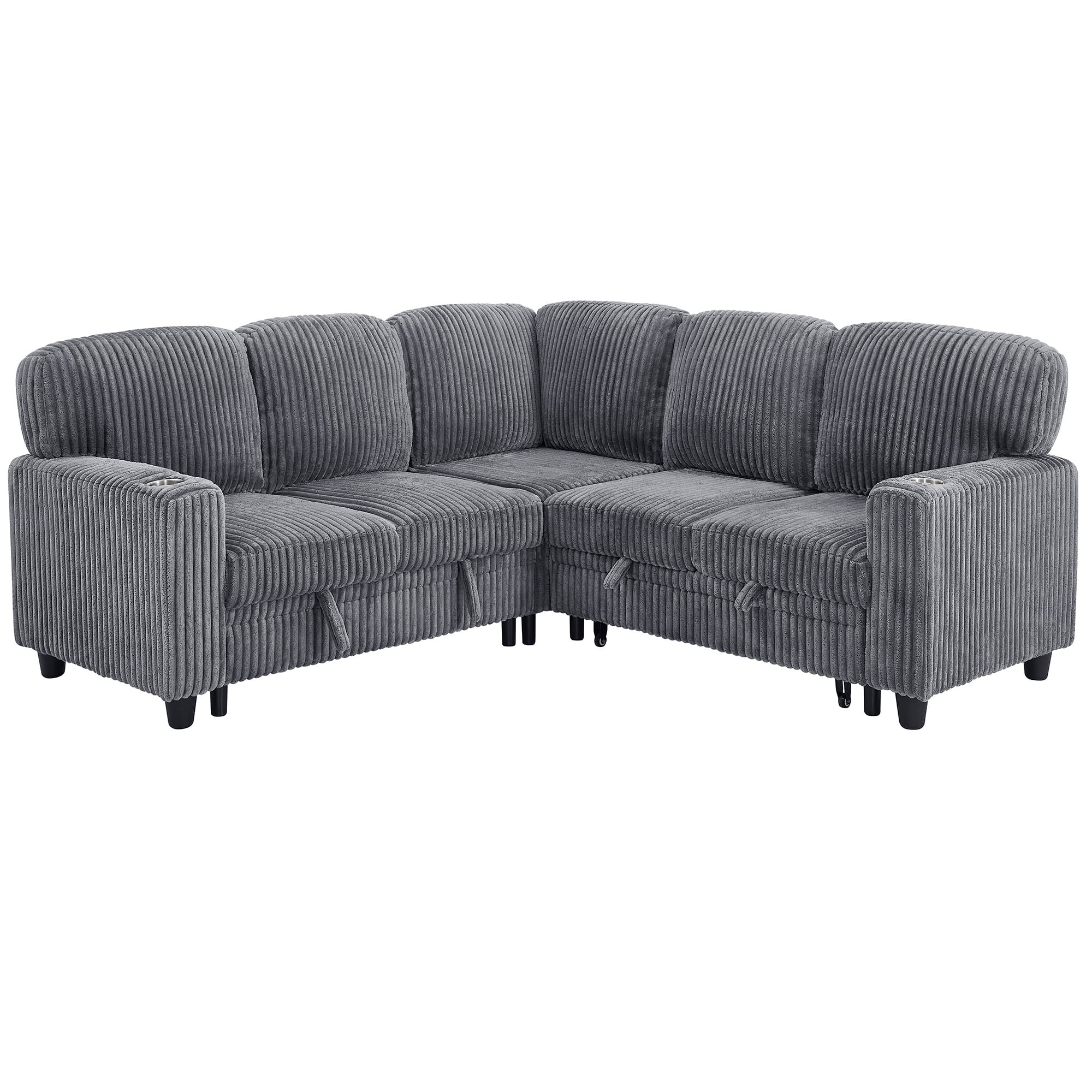 5-Seat L-Shaped Sectional Sofa with Pull-Out Bed, Reversible Chaise with Storage, Sleeper Sofa Couch Bed with USB & Type-C Charging Ports, Chenille Fabric Couch for Living Room, Apartment