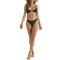 thumbnail image 2 of INSPIRAR CHIC Conjuntos de Bikini de Mujer con Halter y Aros, 2 Piezas, Tirantes Ajustables, Parte Inferior en Triángulo, Trajes de Baño, Talla X-Small, Verde Oscuro, 2 of 5