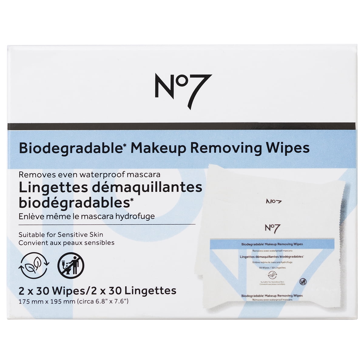 No7 Biodegradable Makeup Removing Wipes Dual Pack
