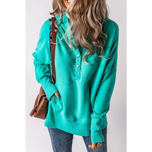 Casuashion V-Neck Batwing Sleeve Henley Hoodie - Stylish Pocketed Casual Top