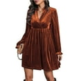 thumbnail image 5 of Women's Velvet Dress With Long Sleeve V-Neck Knee-Length Design Elegant Casual & Evening Wear Soft Fabric Flattering Fit Party Outfits, 5 of 6