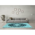 thumbnail image 3 of Ahgly Company Indoor Rectangle Medallion Light Blue Traditional Area Rugs, 2' x 5', 3 of 4