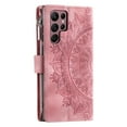 thumbnail image 3 of SaniMore for Samsung Galaxy S23 Ultra Case, Luxury PU Leather Skin with Emboss Totem Detachable Crossbody Strap + Zipper Cash Pokcet Card Holder Flip Kickstand Wallet Cover For Galaxy S23 Ultra, Pink, 3 of 7