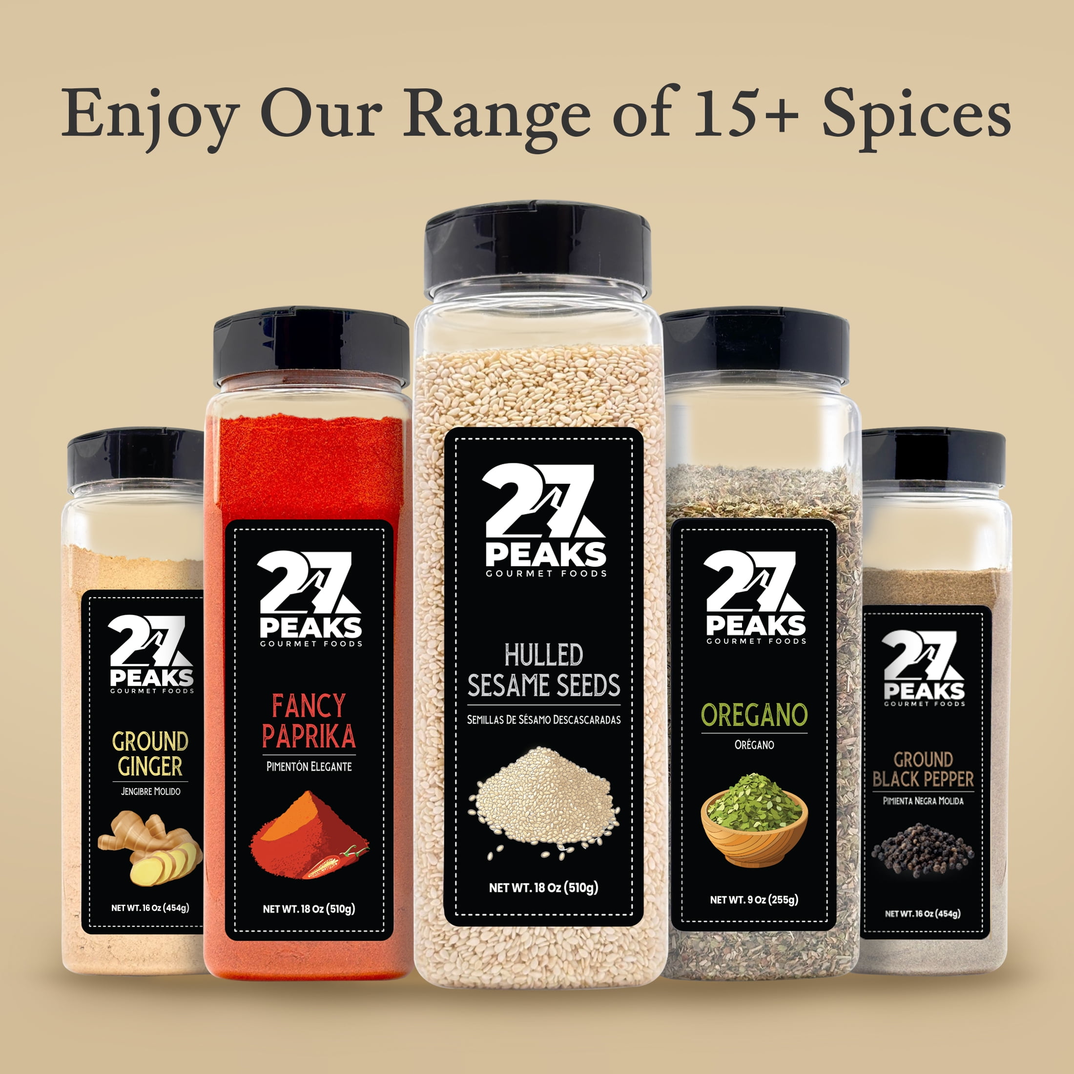 27 Peaks Gourmet Natural Hulled Sesame Seeds, 18 oz Bottle