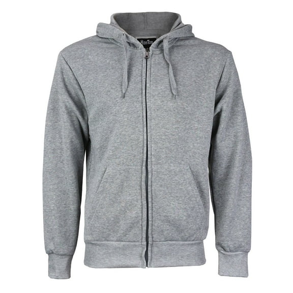 Men's Cotton Blend Zip Up Drawstring Fleece Lined Sport Gym Sweater Hoodie (Light Grey,M)