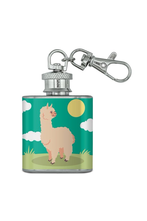 Cute and Fluffy Alpaca Stainless Steel 1oz Mini Flask Key Chain