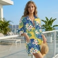 thumbnail image 3 of Renewold Hawaii Swimsuit Coverup for Women Beach Cover Up Button Down Shirt Long Sleeve Resort Wear for Beach Vacation Seaside Women's Swimwear, Hawaiian Plumeria Palm Leaf Monstera Print, S, 3 of 7