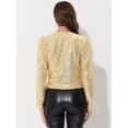 thumbnail image 4 of Chaqueta corta con parte delantera abierta Allegra K Manga larga con lentejuelas brillantes Oro L, 4 of 6