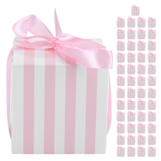 Caja de Regalo de Recuerdo 50 Uds. Bling Bling Cajas de Dulces para Boda Cinturón Rosa a Rayas Blancas y Rosas 5,5 cm