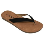 Soda Shoes Women Flip Flops Basic Plain Slippers Thongs Sandals Strap Casual Beach ELLA-S Black 5.5