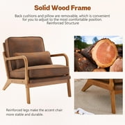 Accent Chairs, Single Linen Lounge Reading Armchair with Solid Wood Frame, Mid Century Modern Easy Assembly Arm Chairs for Living Room-Brown
