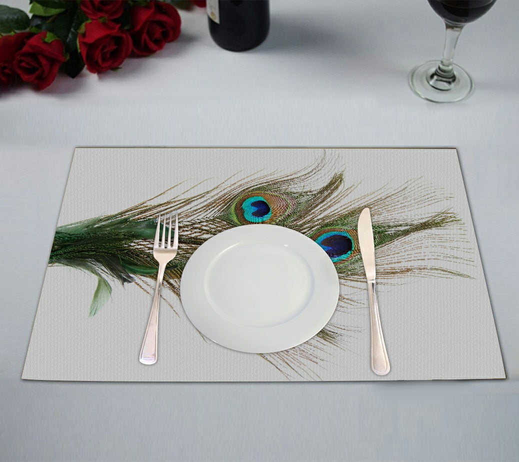 ABPHQTO Peacock Feathers Placemat 12x18 Inch,Set of 2 Table Placemats
