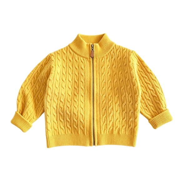 AUDeals Boys Girls Cable Knit Full Zip Cardigan Sweater Mock Neck Knitted Sweater Jacket Outerwear Toddler Baby Kids Casual Daily Wear (Yellow, 12-18 Months)