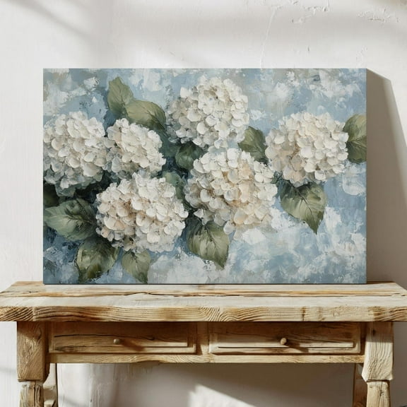 Velto White Hydrangeas Canvas Wall Art - Floral, Blue Background, Elegant Flower Decor, Botanical Artwork For Home Canvas, 8x10 UNFRAMED
