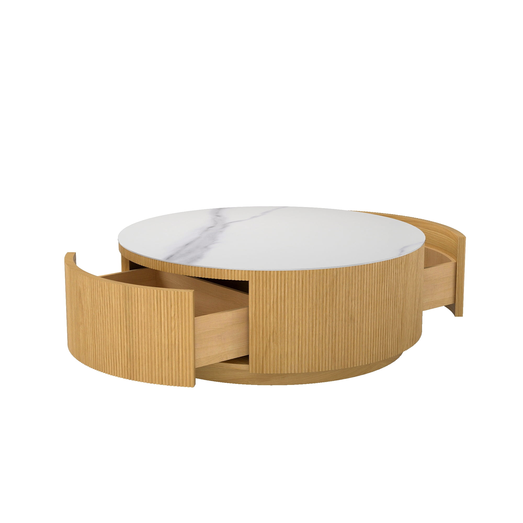 Magic Home Modern Round Coffee Table with Two Drawers,Circle Coffee Table Space-Saving Multiple Purpose for Living Room,dining room and home office,Wood color