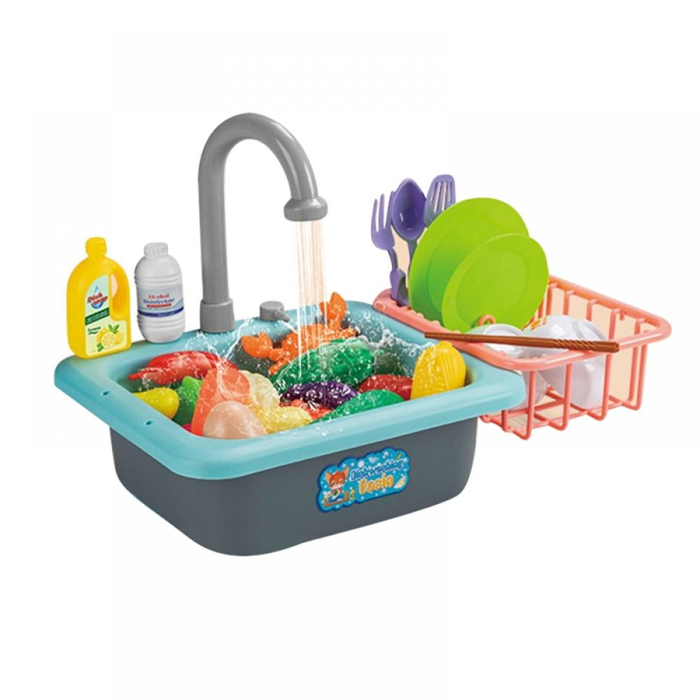 House Pretend Role Play Dishwasher Kitchen Sink Toys for Girls Latest Upgraded Real Waterproof Faucet Kids Play Sink with Running Water 