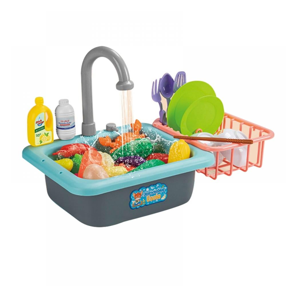  SmartChef Play Kitchen Sink Toys, Blue Electric Dishwasher Playing  Toy with Running Water, Play Food & Tableware Accessories, Kitchen Set Toys,  Role Play Sink Set for Toddlers Kids Boys Girls 