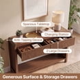 thumbnail image 5 of Innovar 47" Modern Fluted Sofa Table with Power Outlets - Curved Console Table W/Open Storage Shelf & 2 Drawers, Narrow Entryway Tables for Living Room, Hallway,Entrance,Walnut, 5 of 8