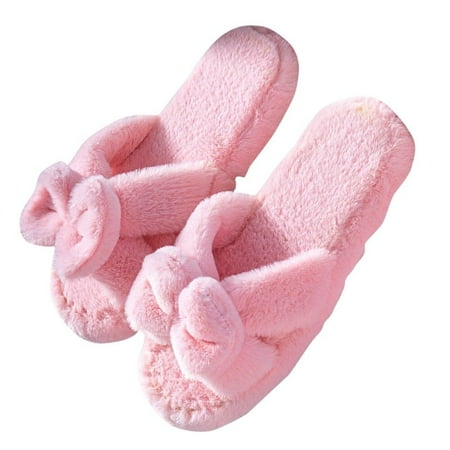 

BRAND Factory Price!Winter Warm Comfy Women Shoes Cross Bow Tie Slippers Open Toe Indoor House Floor Slippers Fluffy Soft Bottom Slides