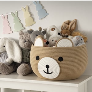 Timeyard Cotton Rope Baby Basket, Animal Basket for Toy Clothes, Cute Bear Design for Storage, Empty Gift Baskets for Kids -Brown,15.7"D x 10.5"H