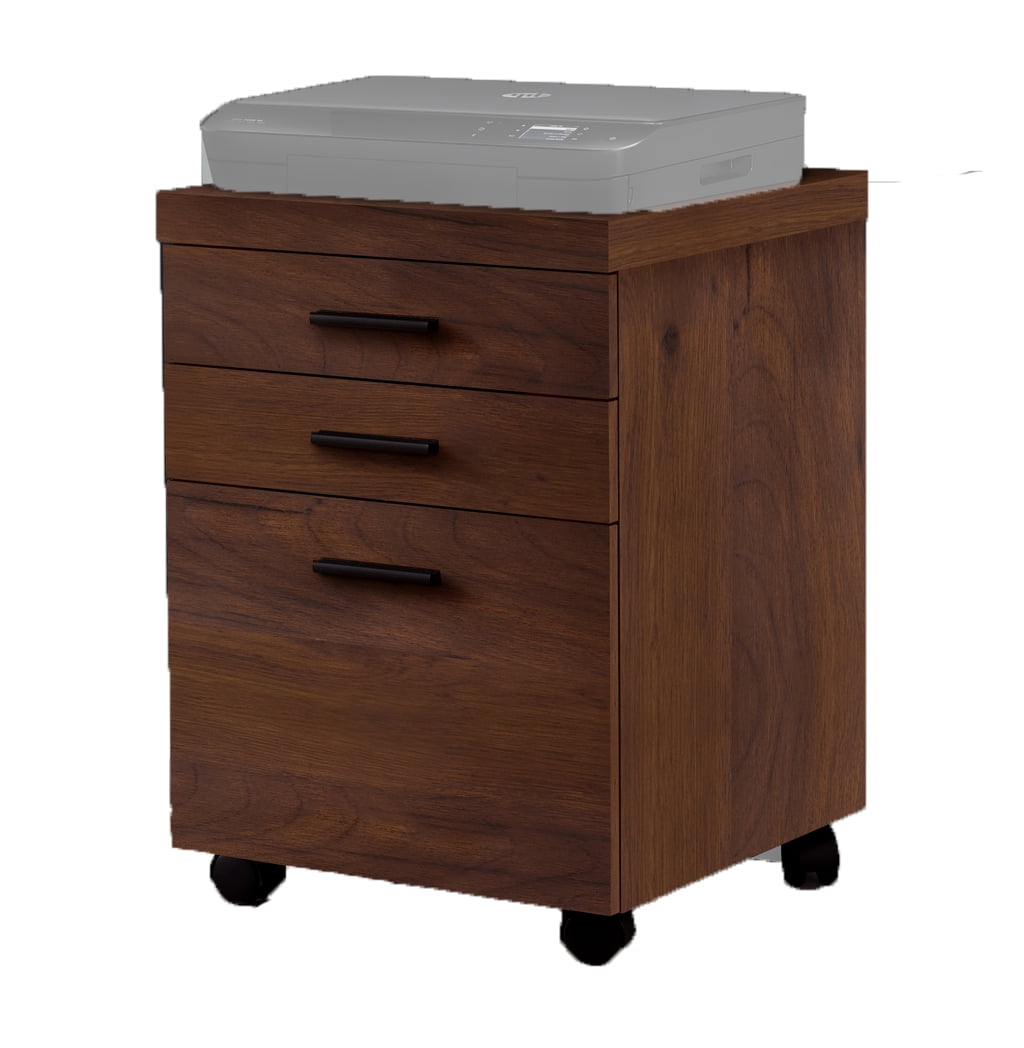 Monarch Specialties 25 Inch Tall Spacious 3 Drawer Home Office Rolling Filing Cabinet Dark Cherry Brown Wood Look Finish 