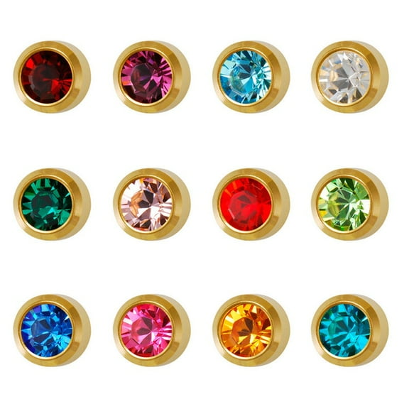 12 Pairs Studex Birthstones Mini 2mm Gold Plated Bezel Setting Ear Piercing Stud Earrings