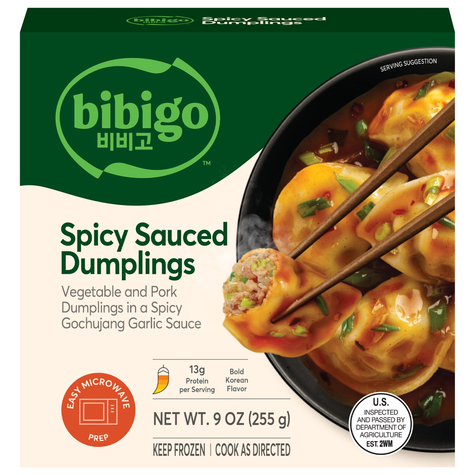 Bibigo Frozen Vegetable & Pork Spicy Sauced Dumplings, 9.01 oz