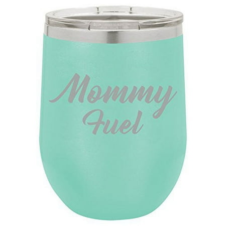 

12 oz Double Wall Vacuum Insulated Stainless Steel Stemless Wine Tumbler Glass Coffee Travel Mug With Lid Mommy Fuel Mom Mother (Teal)