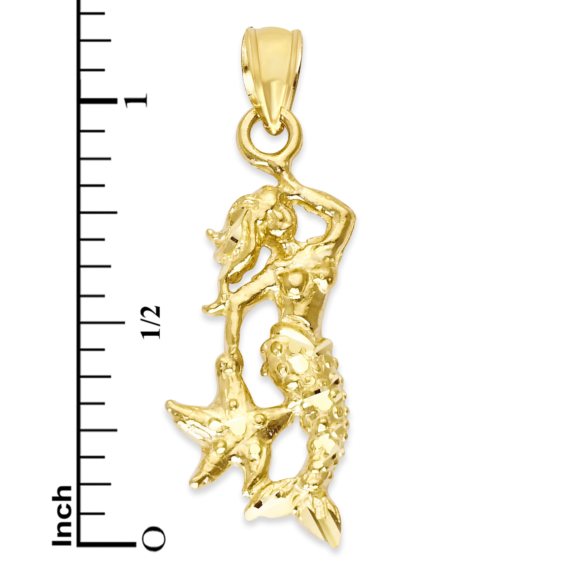 14K Yellow Gold Mermaid Charm Pendant with 1.2mm Box Chain Necklace