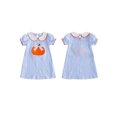 thumbnail image 2 of RUINIXCW Toddler Baby Girl Halloween Dress Outfit Cute Infant Baby Girls Summer Fall Pumpkin Dress Pumpkin Bow Embroidery Puff Short Sleeve Doll Collar A Line Plaid Dress, 2 of 9