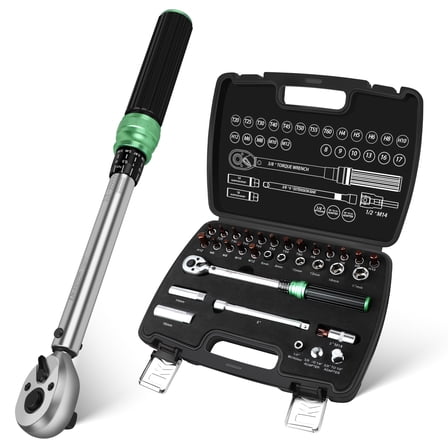 3/8" Drive Click Torque Wrench Set, 5-60 N.m, 32PCS Professional Torque Tool Kit with Extension Bar, Adapter, Bits & Portable Case for Bicycle, Motorcycle, Car Maintenance