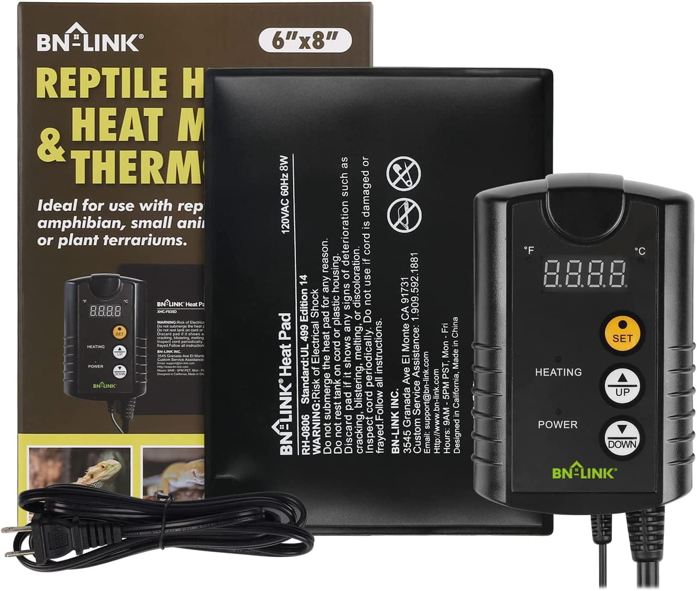 BNLINK Durable Reptile Heating Pad with Digital Thermostat Under Tank