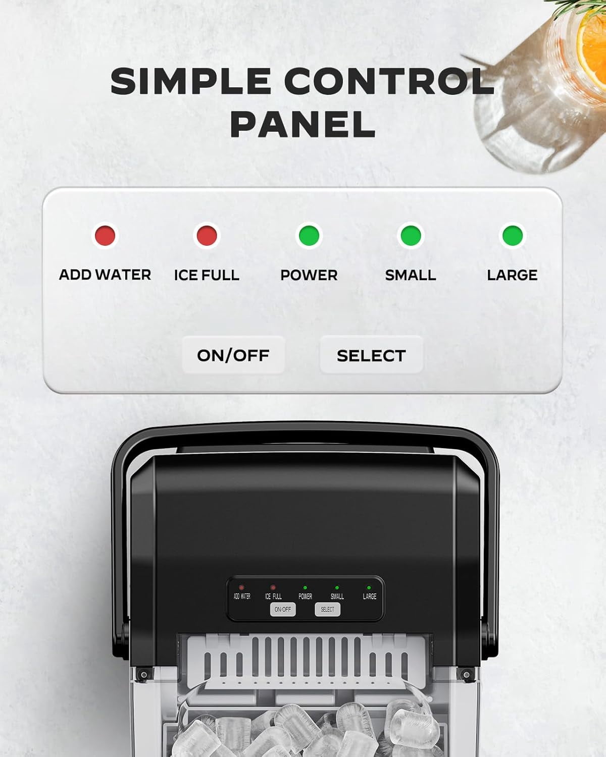 Countertop Ice Maker Machine, 26 lbs Daily, Fast Ice in 6 Minutes, Self-Cleaning, Compact Ice Machine for Home Kitchen Office Parties, Black