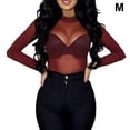 thumbnail image 2 of Camiseta básica de mujer, camiseta Sexy de manga larga transparente informal con respaldo para mujer, camiseta de cuello redondo para fiesta, Club, Tops femeninos, primavera, vino, rojo M Vogacara AP008921-08, 2 of 7
