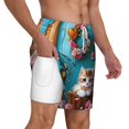 thumbnail image 3 of Goofa Whimsical Cats and Flowers Scene Printed Men's Swim Trunks Board Shorts Quick Dry Mens Swimming Trunks with Compression Liner,Breathable Fit Hawaii Beach Shorts-3X-Large, 3 of 9